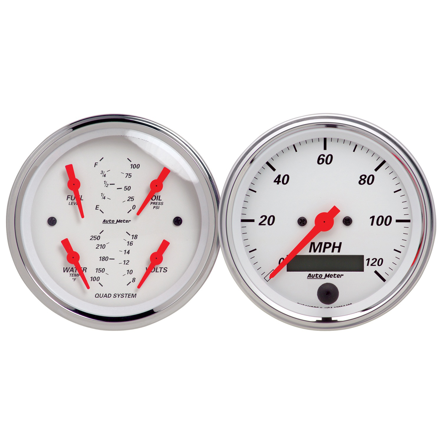 AutoMeter 2 PC. GAUGE KIT, 3-3/8 in. QUAD & SPEEDOMETER, 240-33 O, ARCTIC WHITE